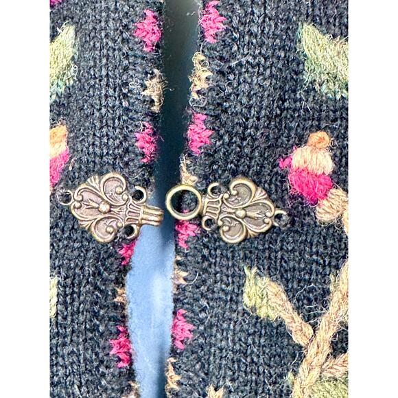 VTG Icelandic Design Wool Sweater Women’s Medium Lined Clasp Hooks Rose Grandma - Picture 5 of 16